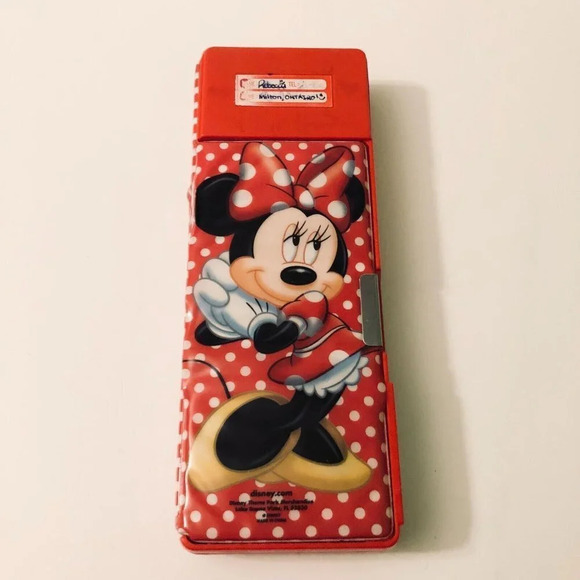 Vintage 90s Disneys Minnie Mouse Kids Double Sided Pencil Case With 4 Buttons - Picture 1 of 16